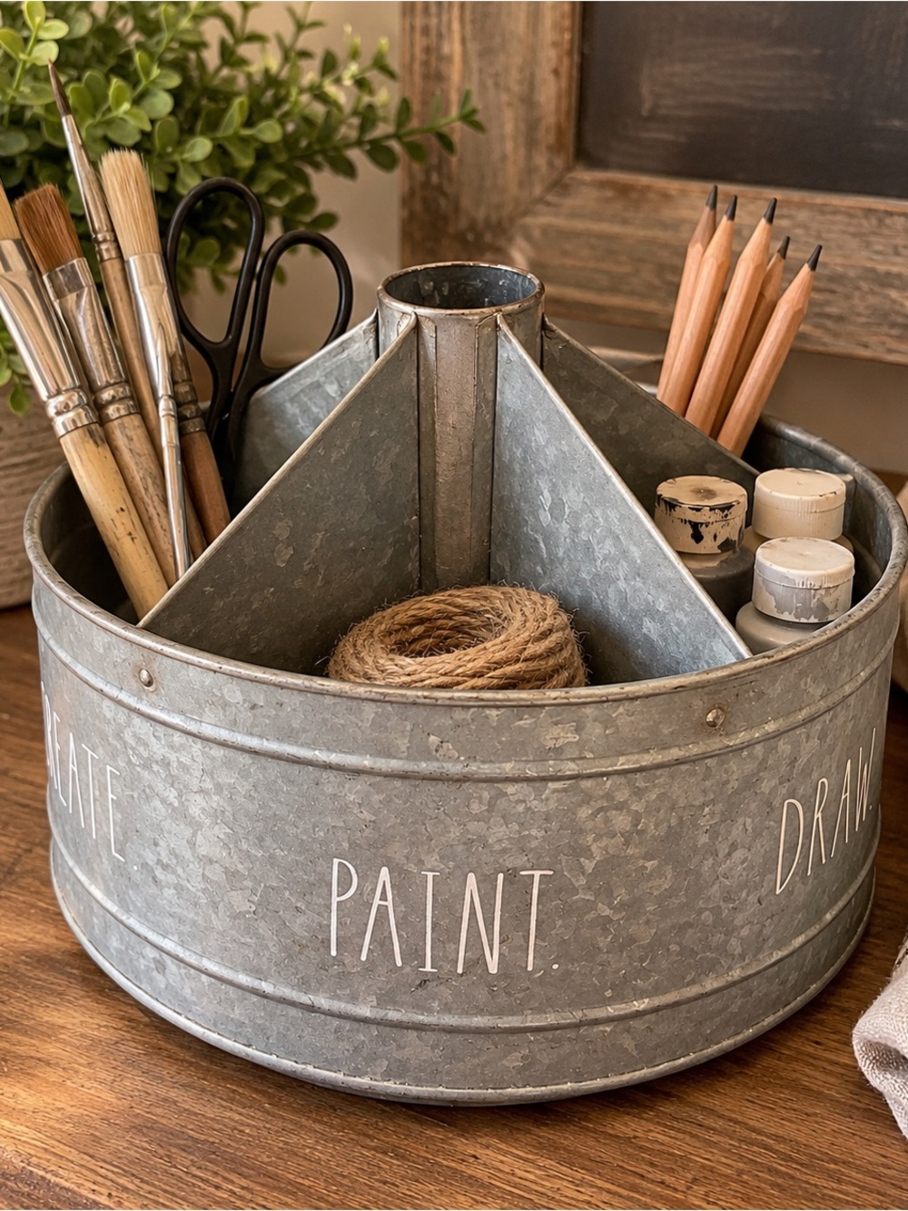 RAE DUNN- Galvanized Metal Art Supply Caddy